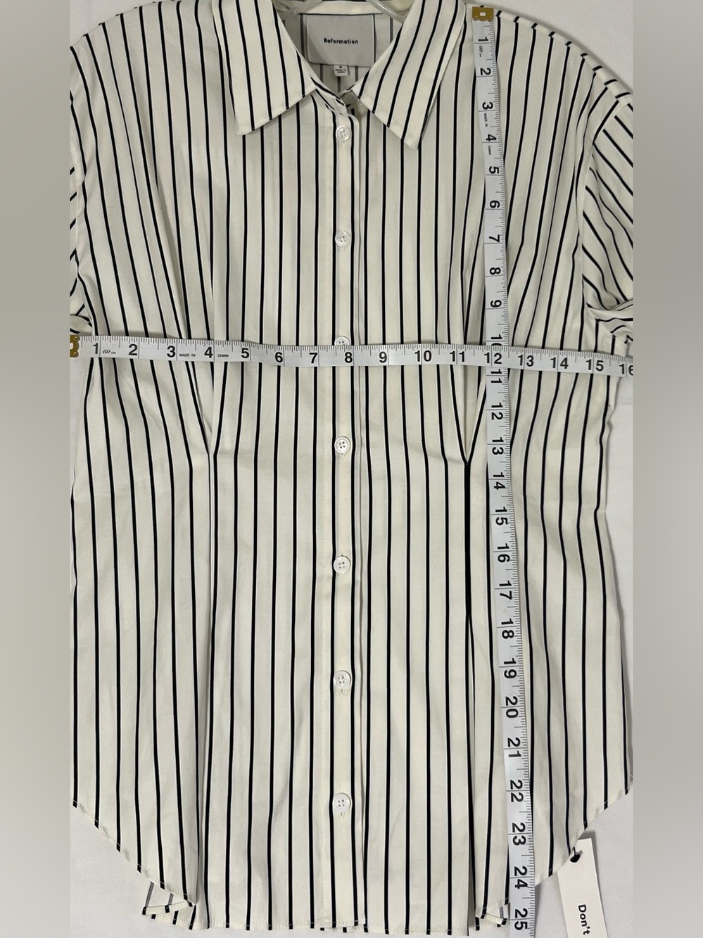 Reformation NWOT Organic Cotton Striped Button Down Shirt White Black Collared - Picture 9 of 12